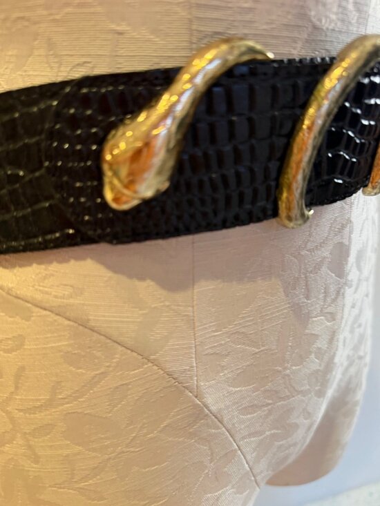 Vintage Style Wide Waist Gold Snake Belt Croc Embossed Leather Black Medium main image 13